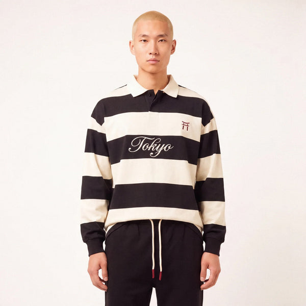 Arashi - Polo da rugby a righe a maniche lunghe