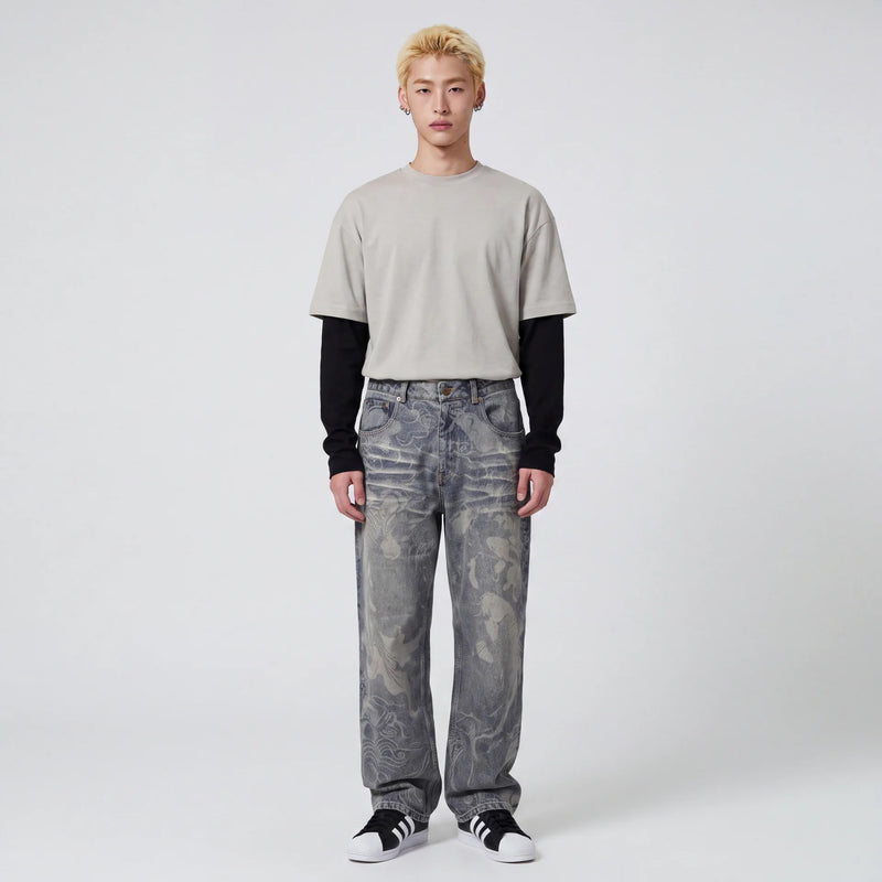 Renji - Jeans mit japanischem Print