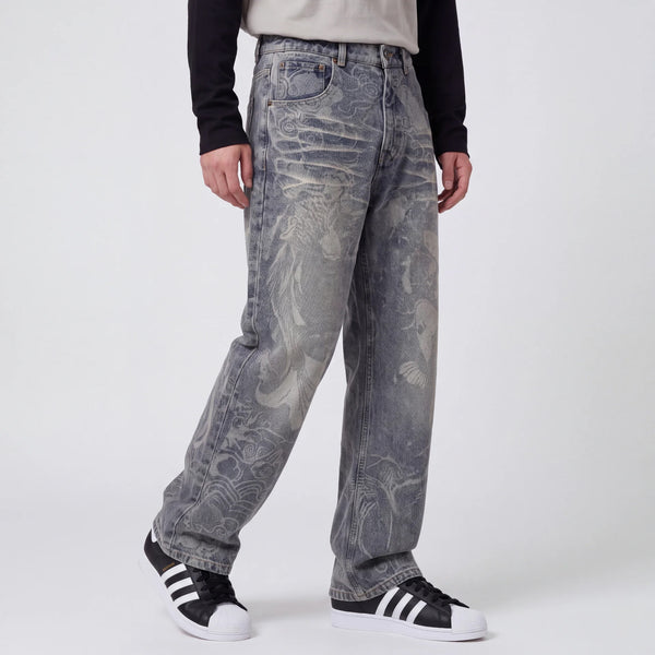 Renji - Jeans met Japanse Print