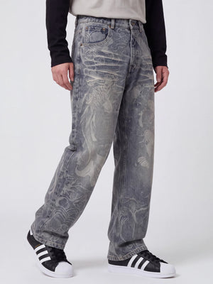 Renji - Jeans con stampa giapponese
