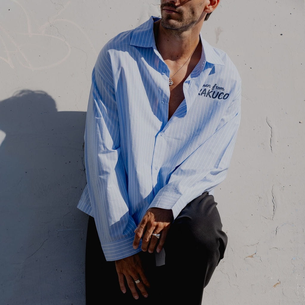 Edo - Camicia a righe con stampa giapponese