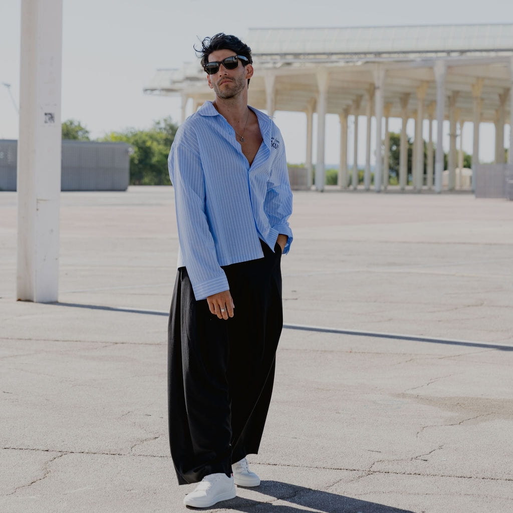 Edo - Camicia a righe con stampa giapponese