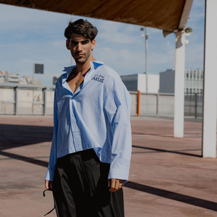 Edo - Camicia a righe con stampa giapponese