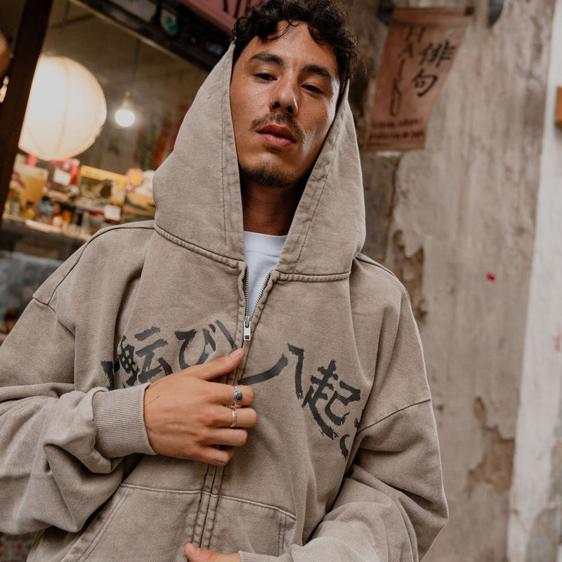 Fudo - Oversize Zip-Hoodie mit japanischem Print