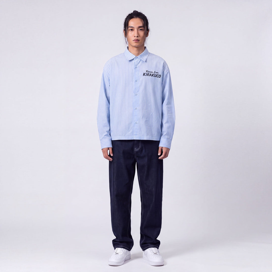 Edo - Camicia a righe con stampa giapponese
