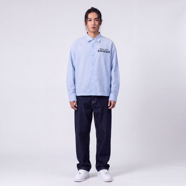 Edo - Camicia a righe con stampa giapponese