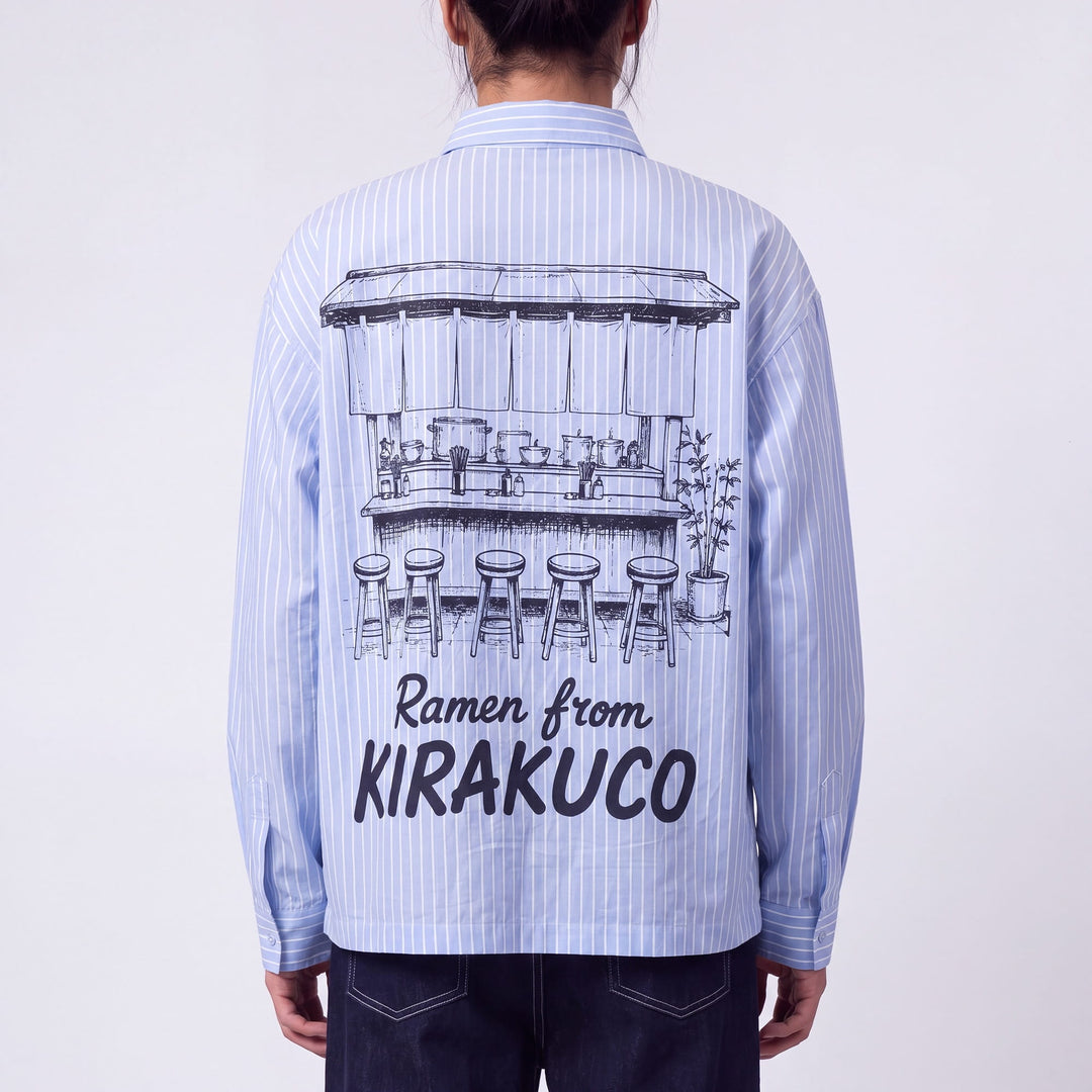 Edo - Camicia a righe con stampa giapponese
