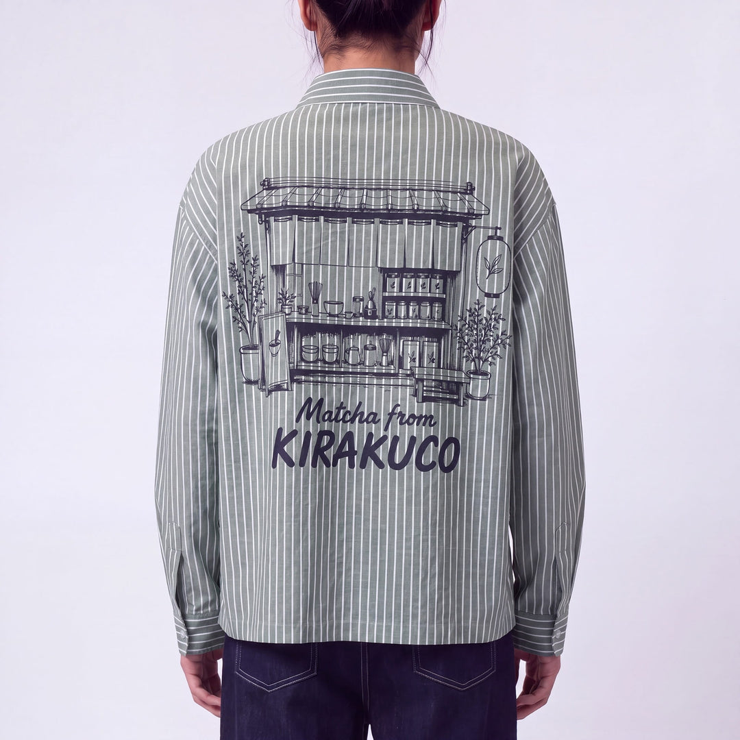 Edo - Camicia a righe con stampa giapponese