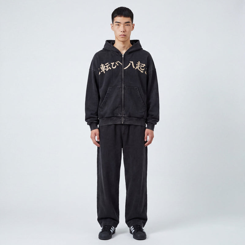 Fudo - Oversize Zip-Hoodie mit japanischem Print